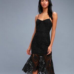 Lulus Pure Passion Black Lace Bodycon Midi Dress - Size X-Small